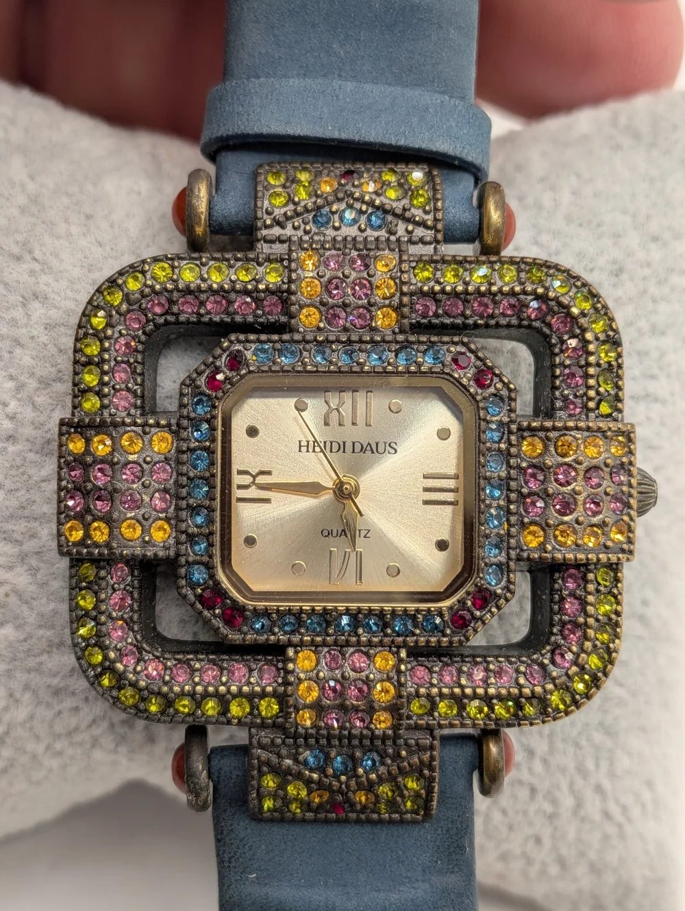 Heidi Daus Art Deco B7978 Swarovski Crystal Watch - Blue Suede Leather